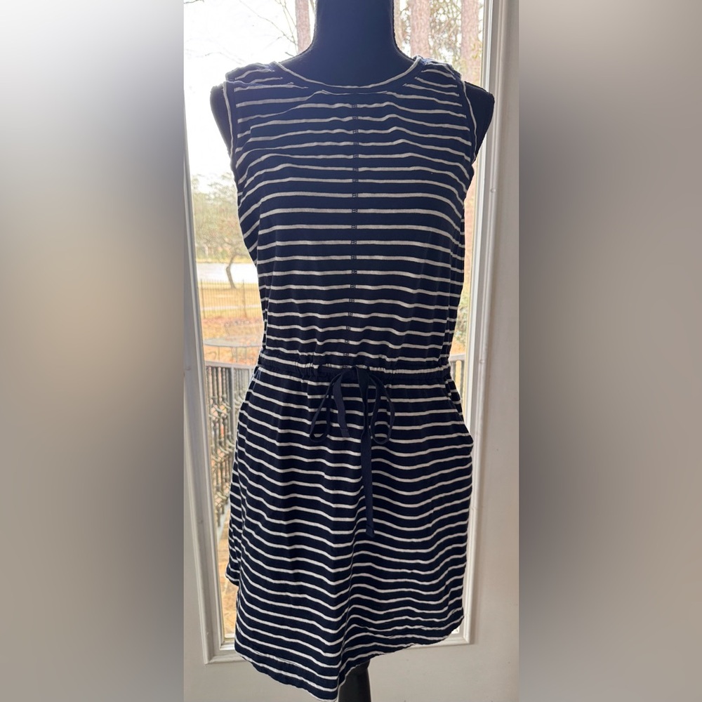 Caslon navy and white stripe drawstring dress size S